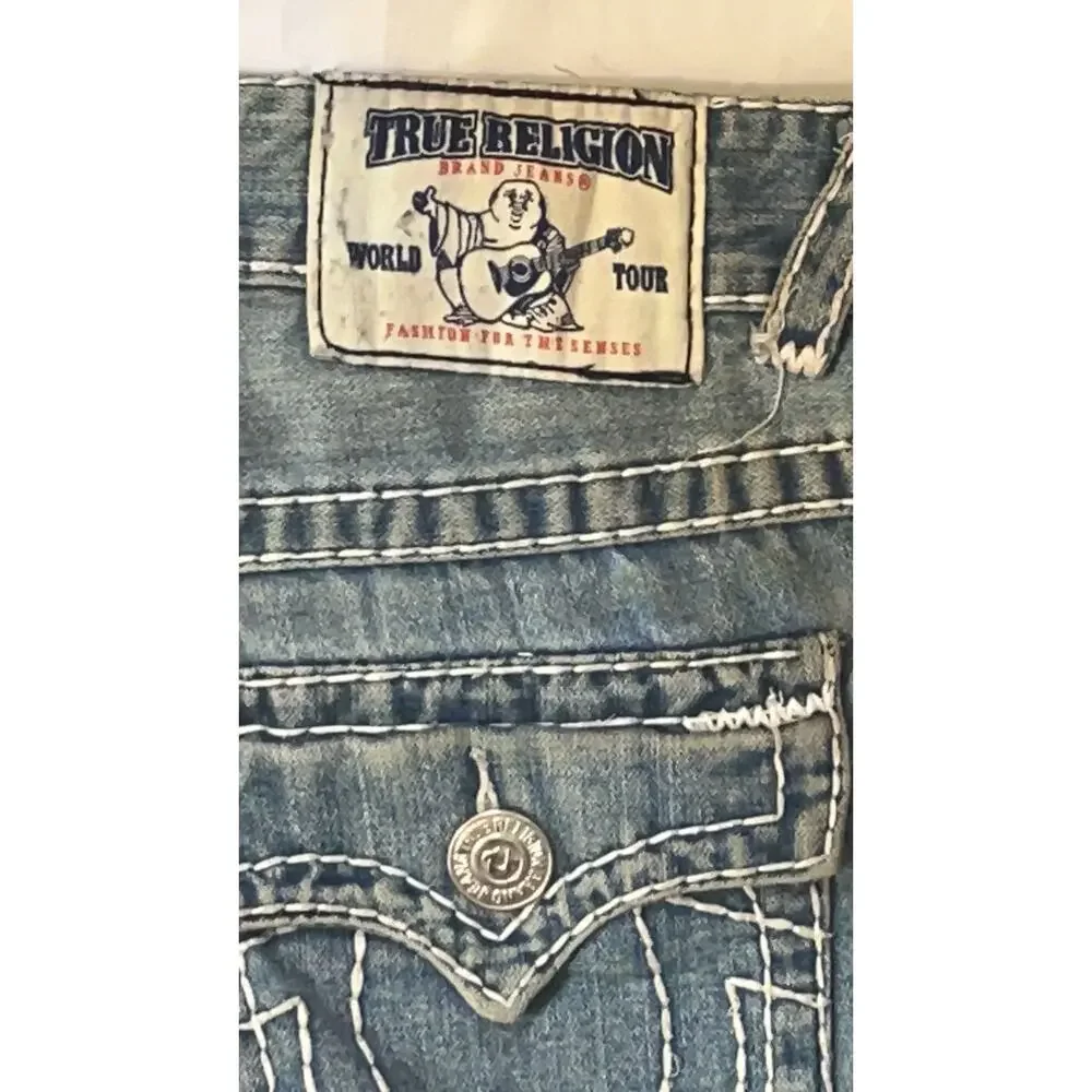 True Religion World Tour Distressed Jeans Men's Size 32 Straight Light Wash